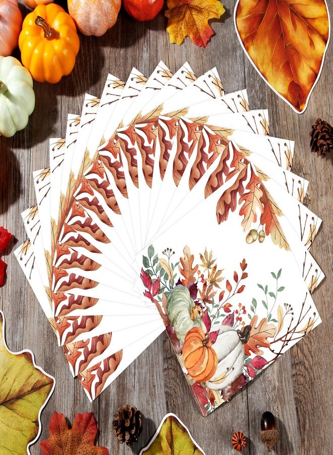 Quera 50Pcs Fall Paper napkins Watercolor Autumn Pumpkin Luncheon Napkins Farmhouse Dessert Dinner Hand Napkin for Thanksgiving Harvest Wedding Birthday Supplies, 6.5 x 6.5 Inch - Image 3